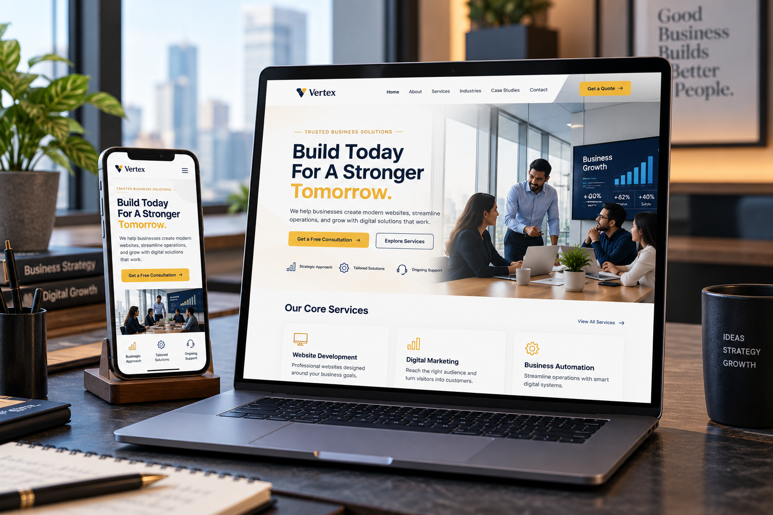 Business website shown on laptop and mobile